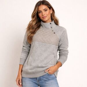 Abercrombie & Fitch Asymmetrical Snap Up Quilted Fleece Sweatshirt Size M Beige